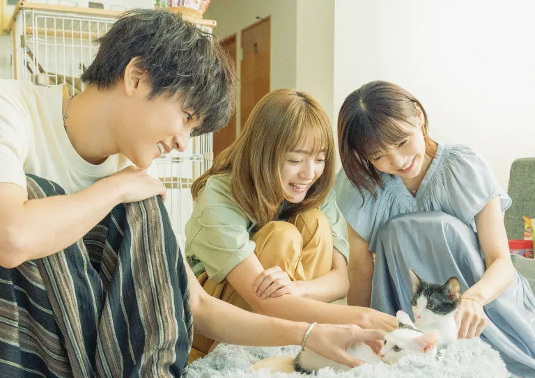 出演者と猫が戯れる様子